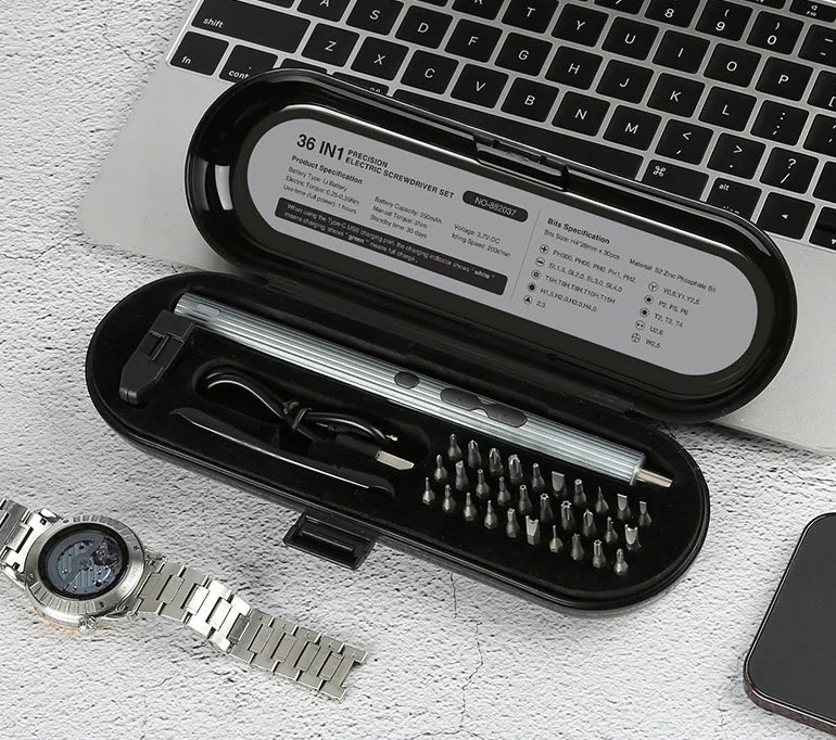 USB-C Electric Precision Screwdriver Set (36-in-1, LED, Magnetic Case)