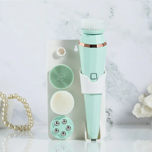 4-in-1 Electric Facial Cleansing Brush (USB) – 4 Interchangeable Heads, 2-Speed, Deep-Clean Exfoliation