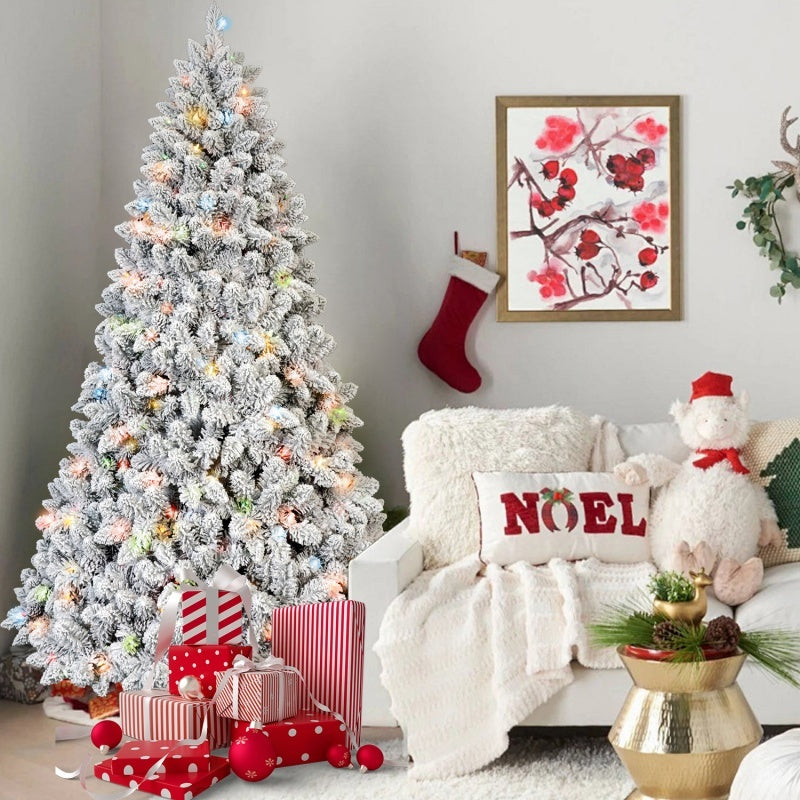 Snow Flocked Pre-Lit Artificial Christmas Tree – Warm Lights, Ready to Decorate