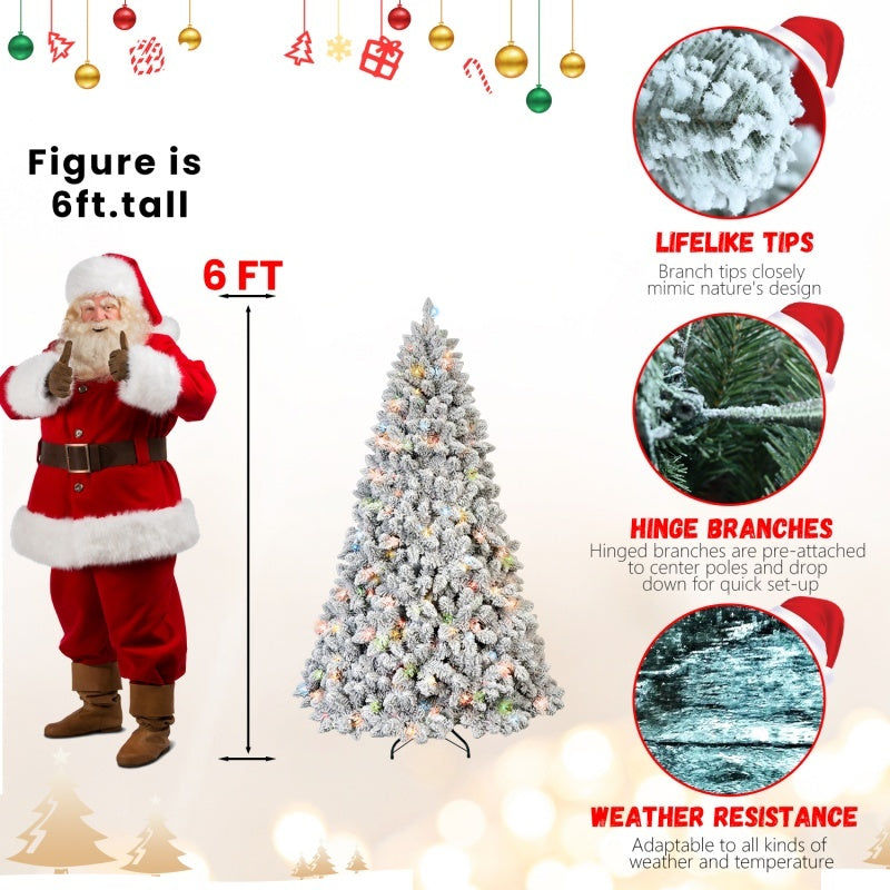 Snow Flocked Pre-Lit Artificial Christmas Tree – Warm Lights, Ready to Decorate
