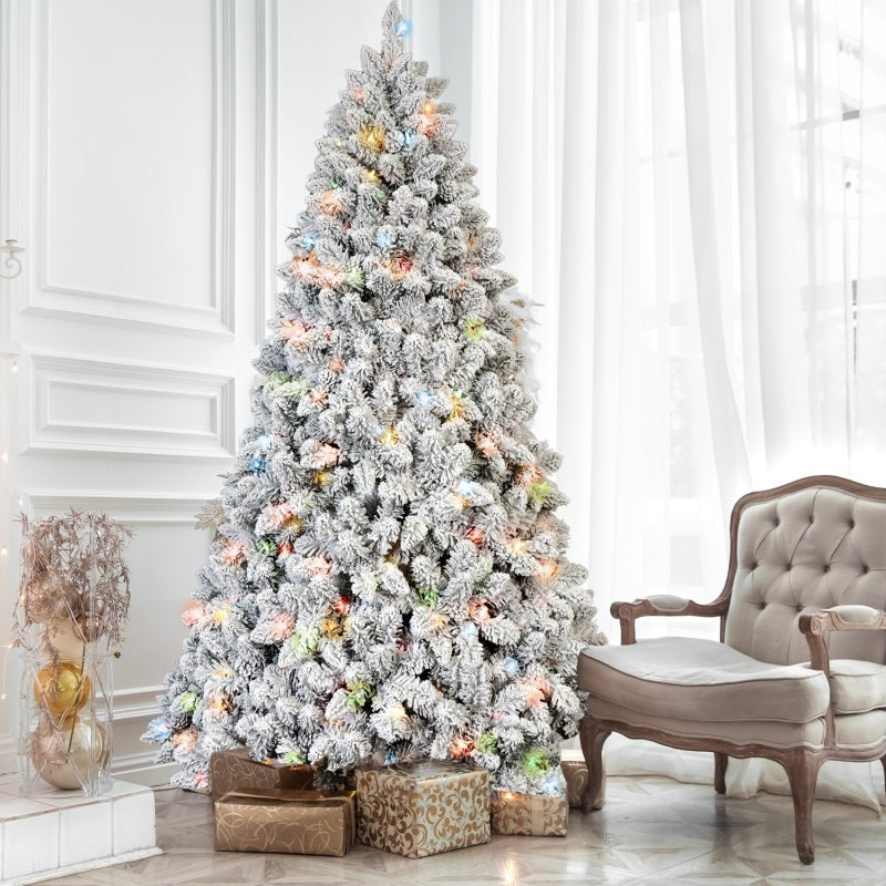 Snow Flocked Pre-Lit Artificial Christmas Tree – Warm Lights, Ready to Decorate