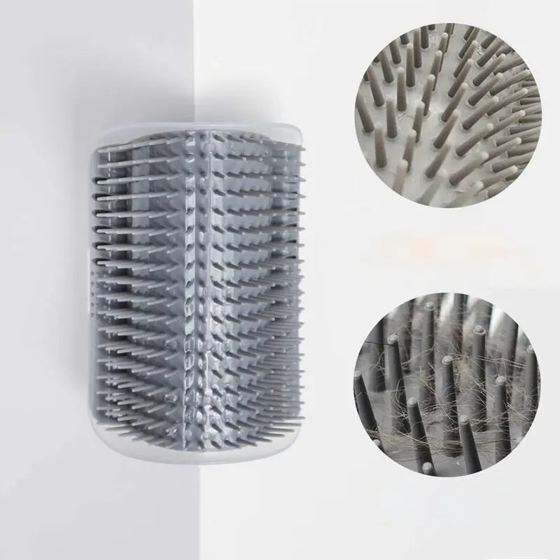 Cat Self Groomer with Catnip – Corner Wall Massage Brush (Adhesive + Screws)