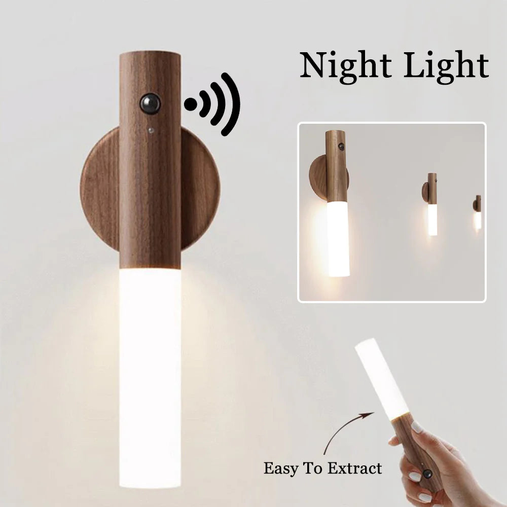 Magnetic Motion Sensor LED Night Light – Wood Accent, Stick-On, Battery Powered (1/2/4 Pack)