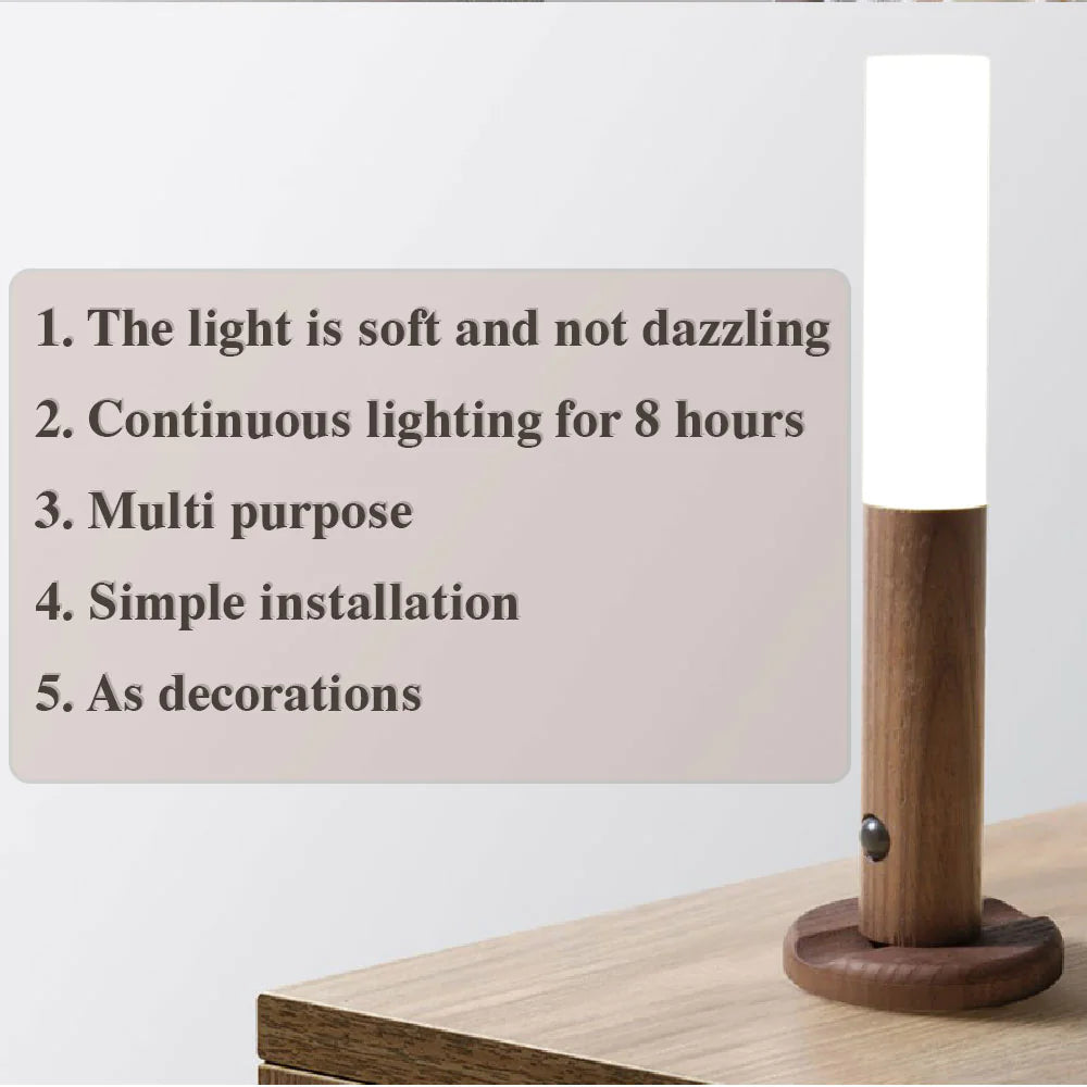 Magnetic Motion Sensor LED Night Light – Wood Accent, Stick-On, Battery Powered (1/2/4 Pack)