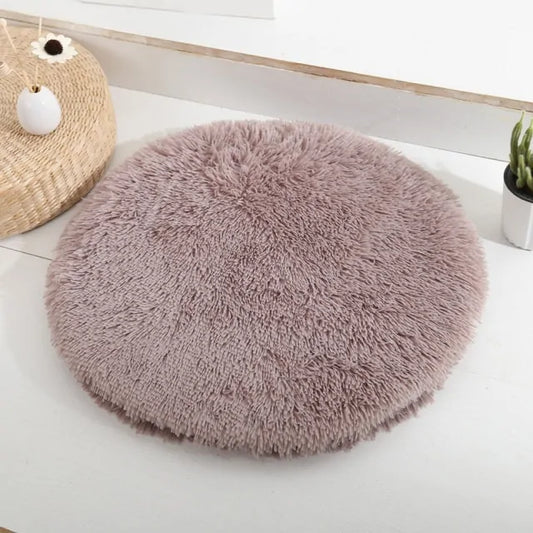 Round Plush Calming Dog Bed – Soft Fluffy Pet Cushion for Deep Sleep