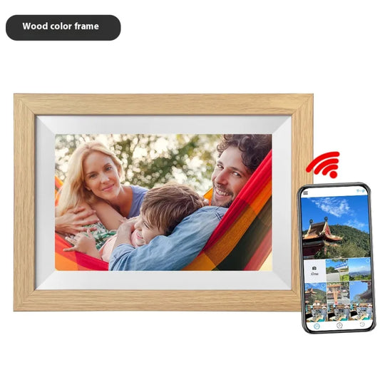 10.1" WiFi Digital Photo Frame IPS Touch Screen with 32GB Storage – Wood Finish