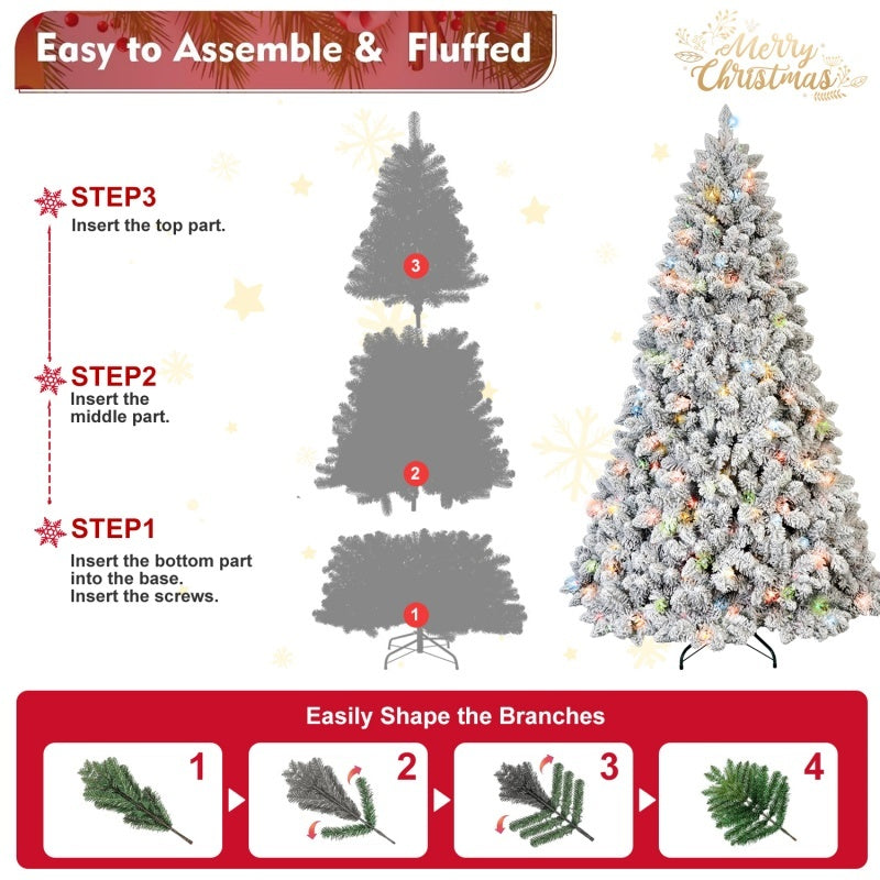 Snow Flocked Pre-Lit Artificial Christmas Tree – Warm Lights, Ready to Decorate