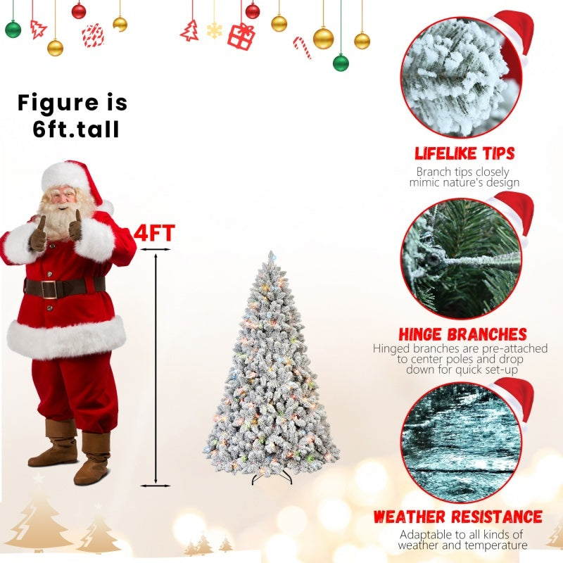 Snow Flocked Pre-Lit Artificial Christmas Tree – Warm Lights, Ready to Decorate