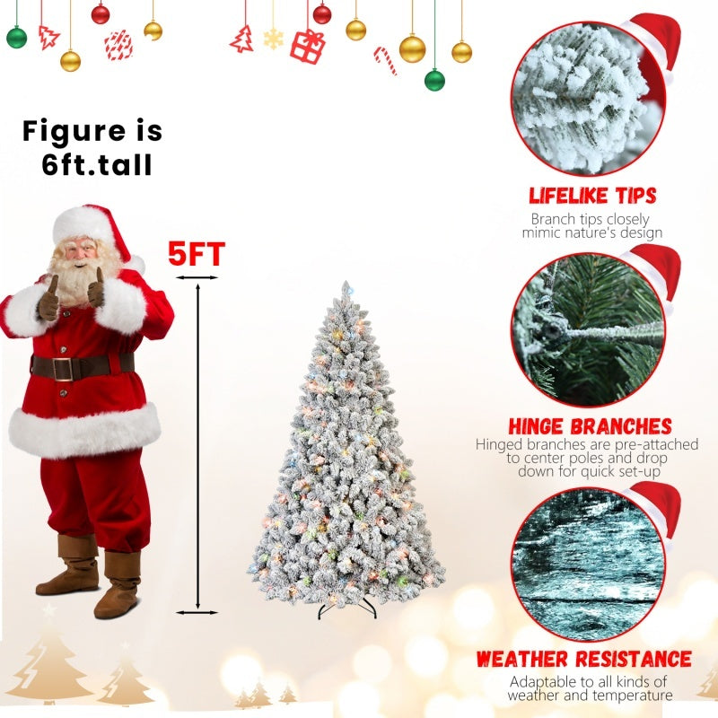 Snow Flocked Pre-Lit Artificial Christmas Tree – Warm Lights, Ready to Decorate