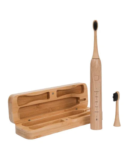 Bamboo USB Rechargeable Electric Toothbrush – Sonic Clean, 5 Modes, Eco Bamboo Dock