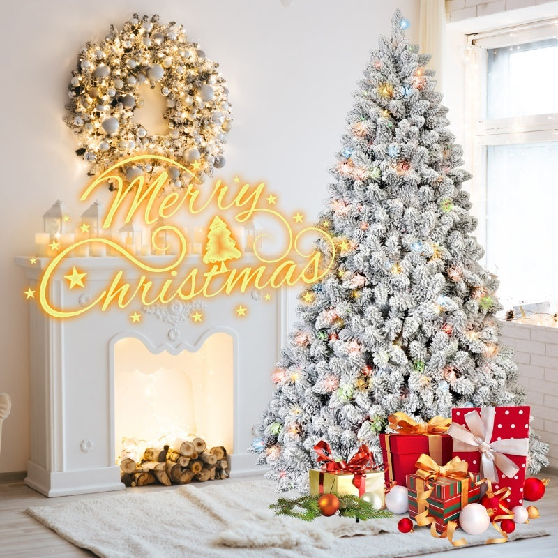 Snow Flocked Pre-Lit Artificial Christmas Tree – Warm Lights, Ready to Decorate