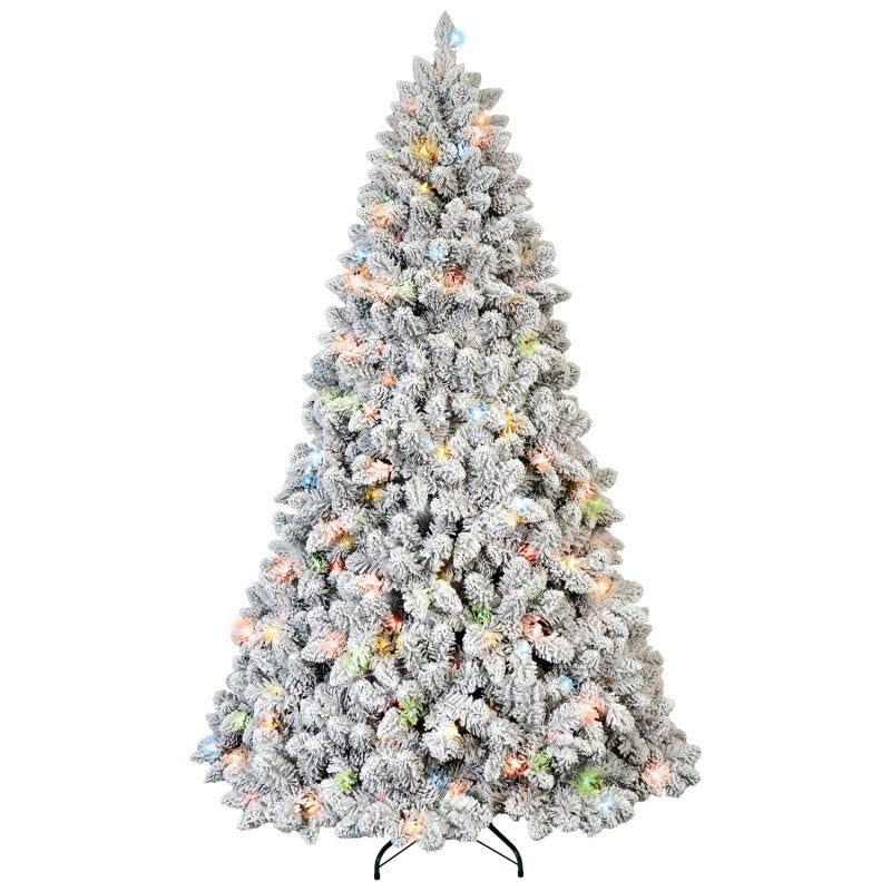 Snow Flocked Pre-Lit Artificial Christmas Tree – Warm Lights, Ready to Decorate