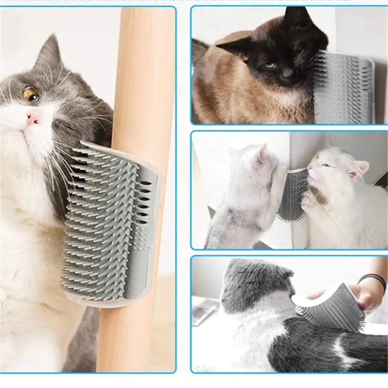 Cat Self Groomer with Catnip – Corner Wall Massage Brush (Adhesive + Screws)