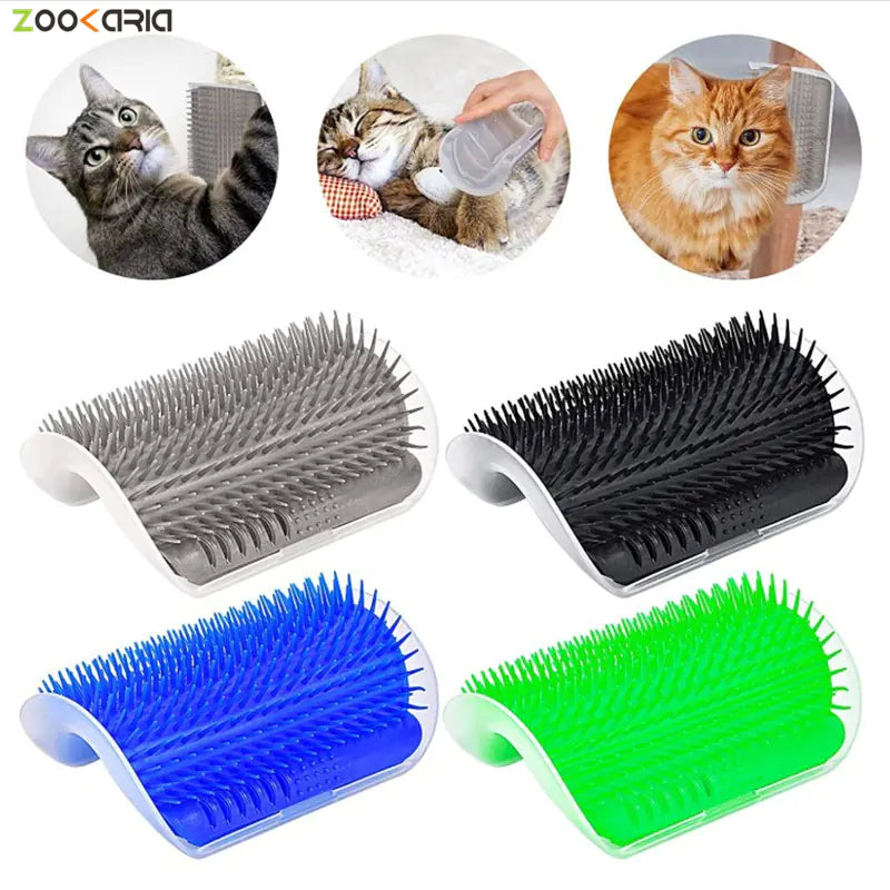 Cat Self Groomer with Catnip – Corner Wall Massage Brush (Adhesive + Screws)