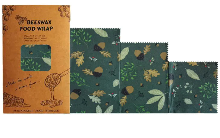 Reusable Beeswax Food Wraps (3-Pack) – Eco-Friendly, Plastic-Free Food Storage
